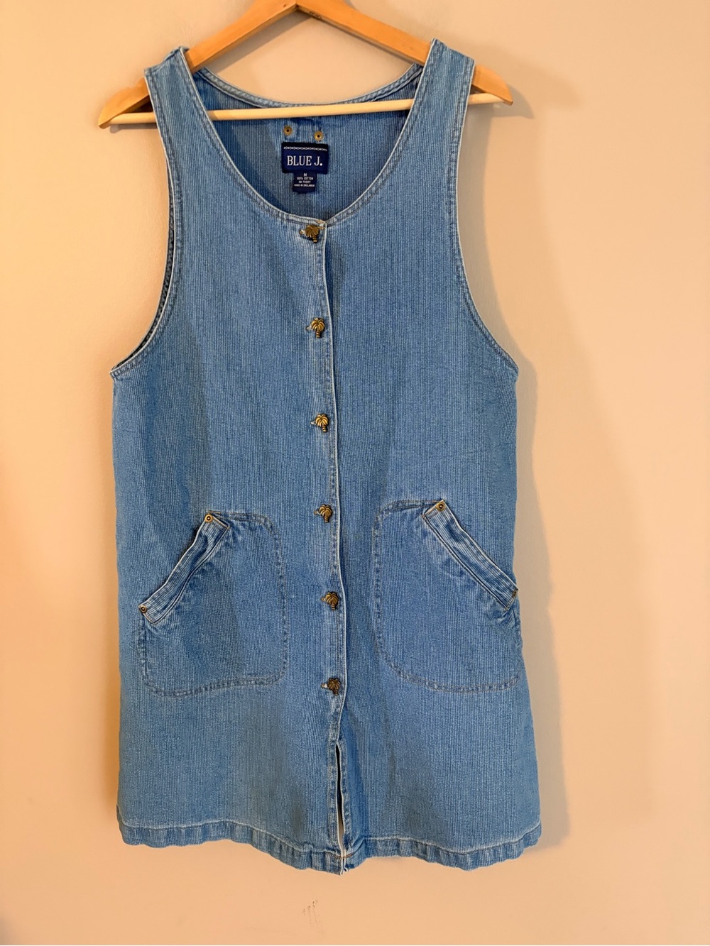 Light Wash Denim Button-Front Jumper Dress M